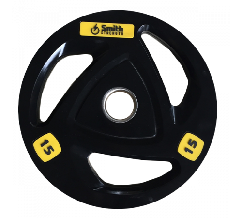 Диск для штанги Smith WP085-15 c 3-м хватом, обрезиненный, 15кг